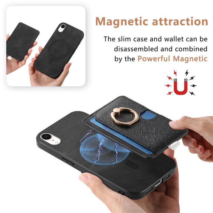 For iPhone XR Retro Cross Leather Ring Side Insert Card Bag MagSafe Phone Case