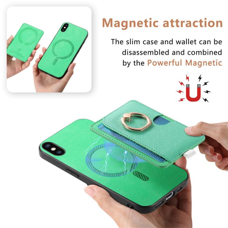 For iPhone XS Max Retro Cross Leather Ring Side Insert Card Bag MagSafe Phone Case