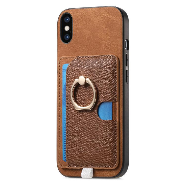 For iPhone XS Max Retro Cross Leather Ring Side Insert Card Bag MagSafe Phone Case
