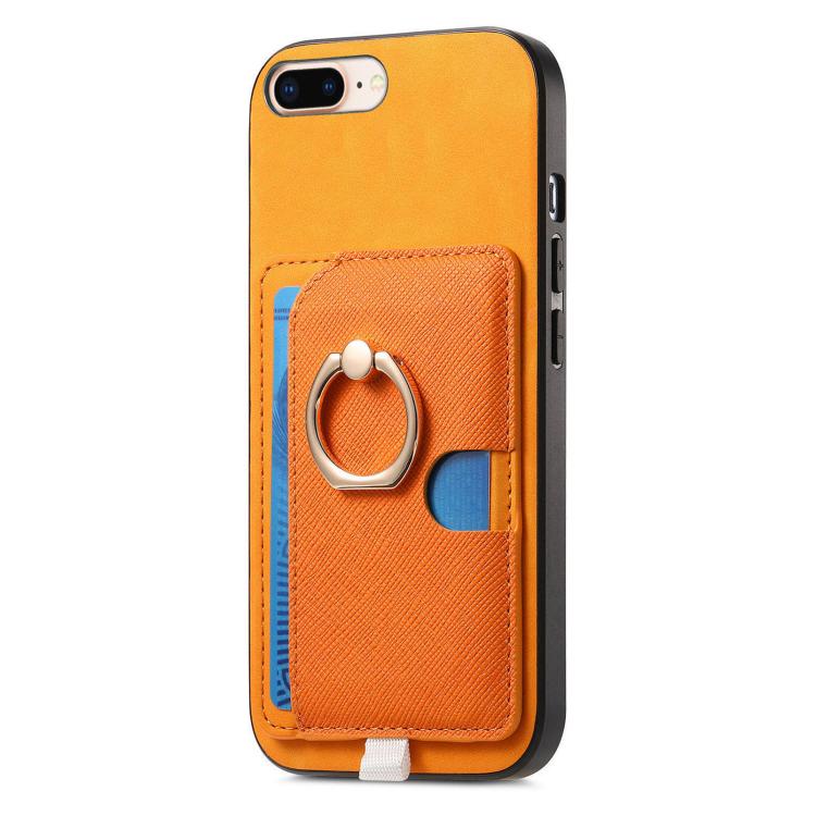 For iPhone 7 Plus / 8 Plus Retro Cross Leather Ring Side Insert Card Bag MagSafe Phone Case