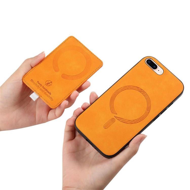 For iPhone 7 Plus / 8 Plus Retro Cross Leather Ring Side Insert Card Bag MagSafe Phone Case