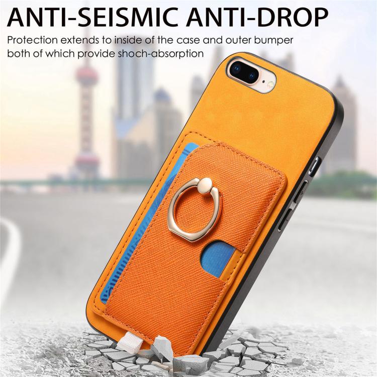 For iPhone 7 Plus / 8 Plus Retro Cross Leather Ring Side Insert Card Bag MagSafe Phone Case