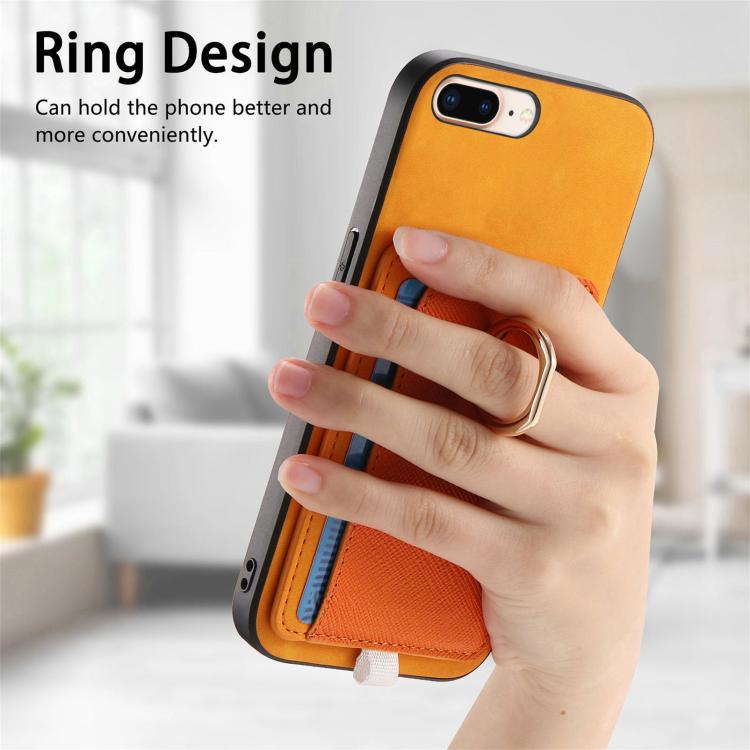 For iPhone 7 Plus / 8 Plus Retro Cross Leather Ring Side Insert Card Bag MagSafe Phone Case