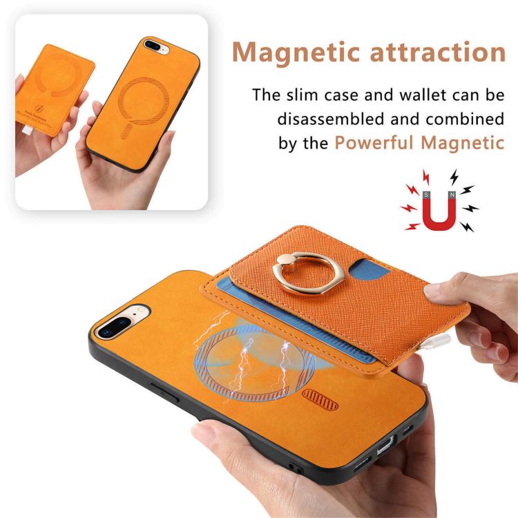 For iPhone 7 Plus / 8 Plus Retro Cross Leather Ring Side Insert Card Bag MagSafe Phone Case