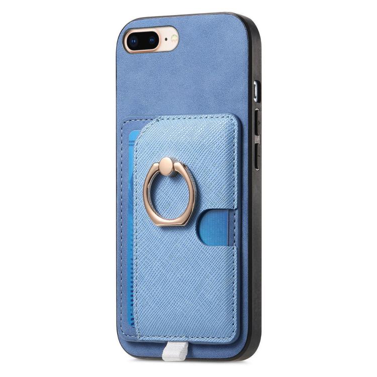 For iPhone 7 Plus / 8 Plus Retro Cross Leather Ring Side Insert Card Bag MagSafe Phone Case