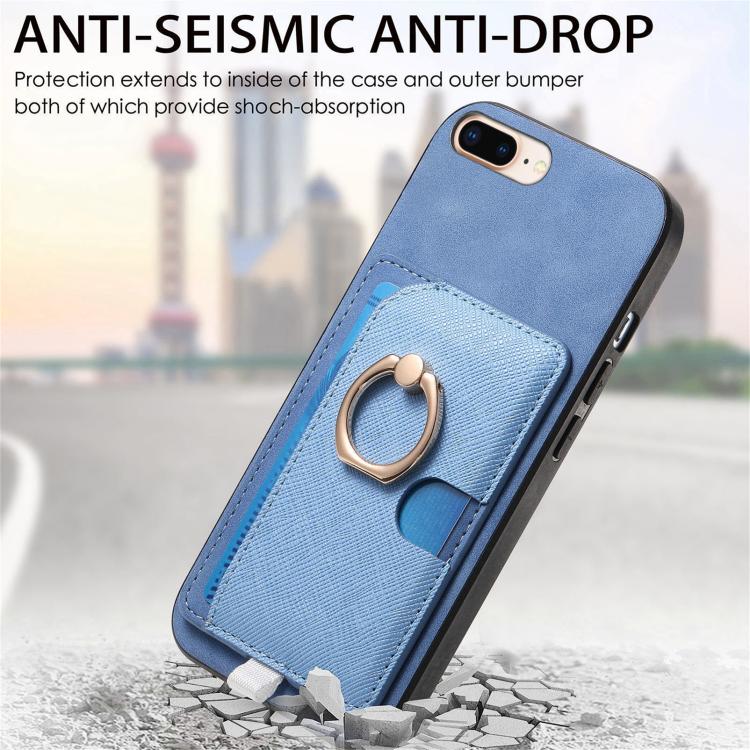 For iPhone 7 Plus / 8 Plus Retro Cross Leather Ring Side Insert Card Bag MagSafe Phone Case