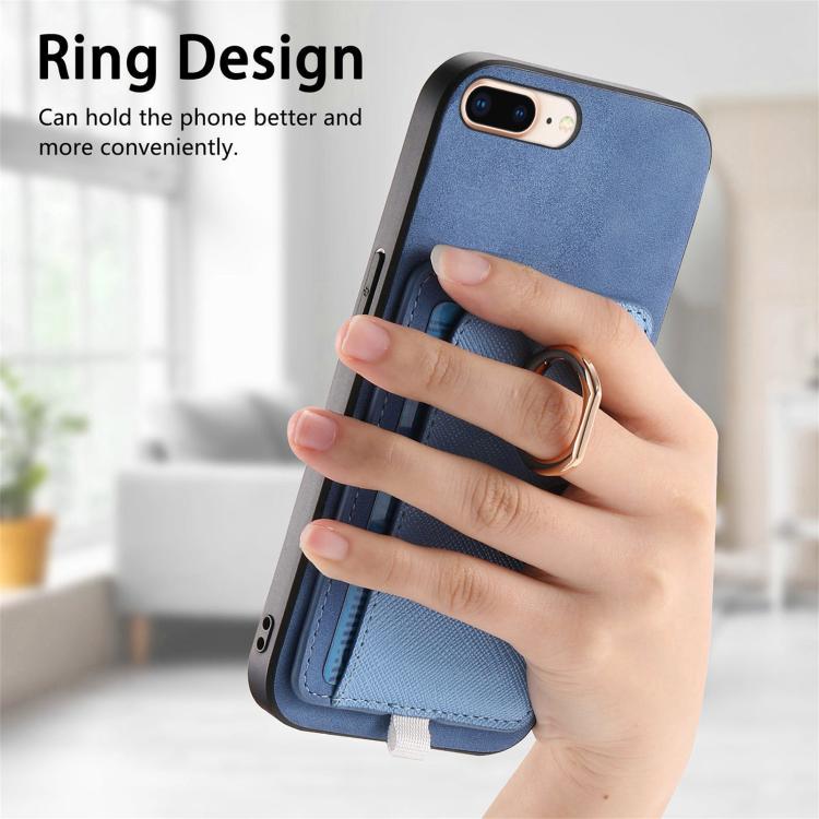 For iPhone 7 Plus / 8 Plus Retro Cross Leather Ring Side Insert Card Bag MagSafe Phone Case