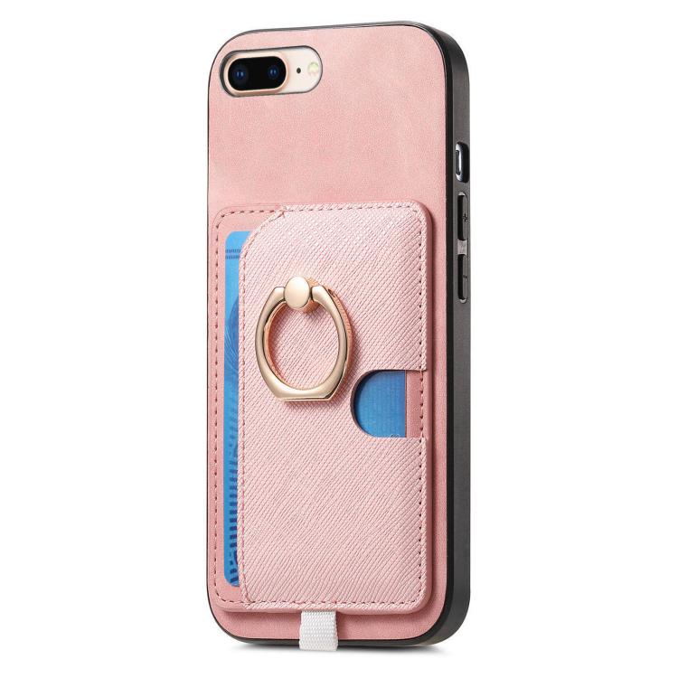 For iPhone 7 Plus / 8 Plus Retro Cross Leather Ring Side Insert Card Bag MagSafe Phone Case