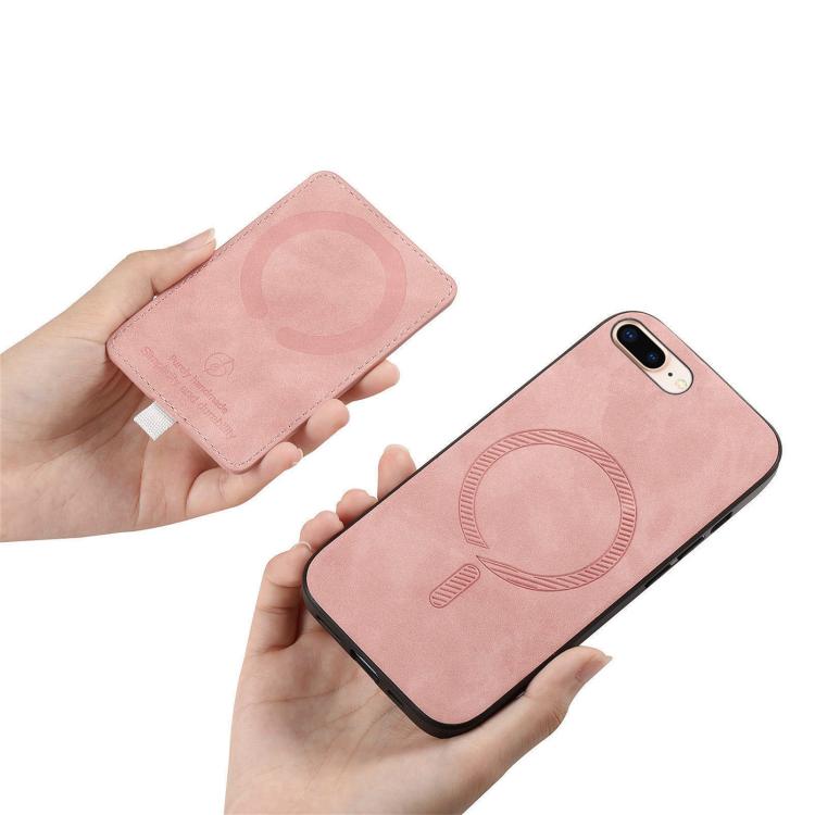 For iPhone 7 Plus / 8 Plus Retro Cross Leather Ring Side Insert Card Bag MagSafe Phone Case