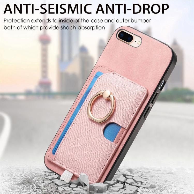 For iPhone 7 Plus / 8 Plus Retro Cross Leather Ring Side Insert Card Bag MagSafe Phone Case