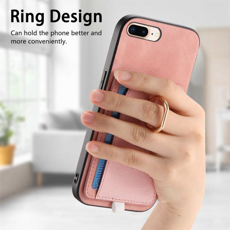 For iPhone 7 Plus / 8 Plus Retro Cross Leather Ring Side Insert Card Bag MagSafe Phone Case
