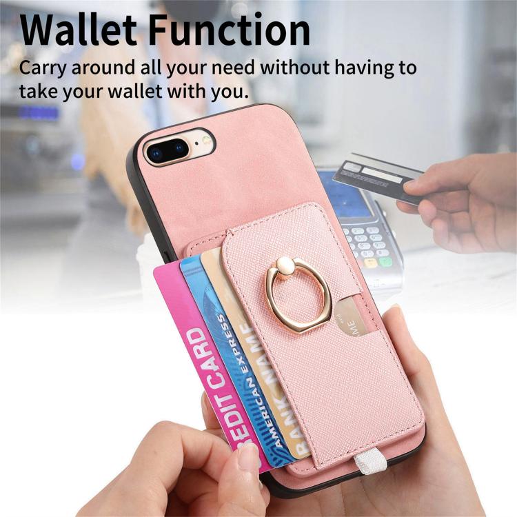 For iPhone 7 Plus / 8 Plus Retro Cross Leather Ring Side Insert Card Bag MagSafe Phone Case