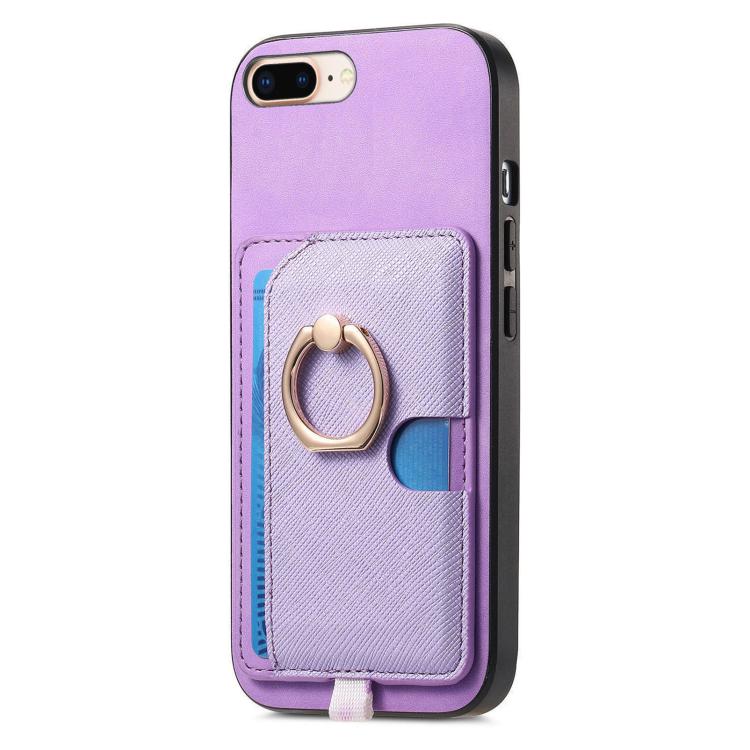 For iPhone 7 Plus / 8 Plus Retro Cross Leather Ring Side Insert Card Bag MagSafe Phone Case