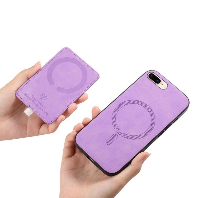 For iPhone 7 Plus / 8 Plus Retro Cross Leather Ring Side Insert Card Bag MagSafe Phone Case