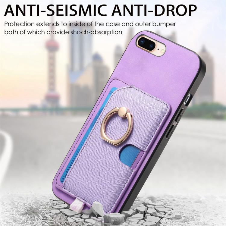 For iPhone 7 Plus / 8 Plus Retro Cross Leather Ring Side Insert Card Bag MagSafe Phone Case