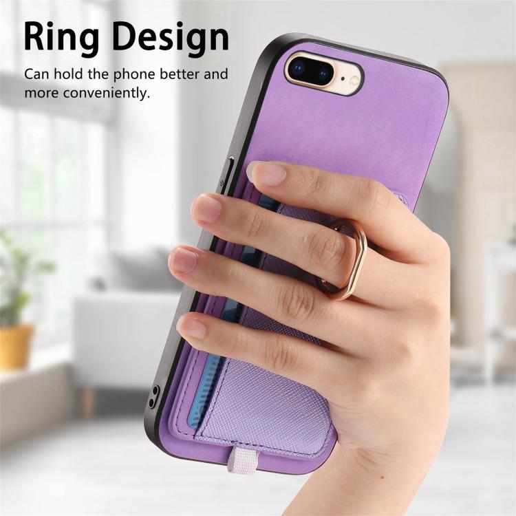 For iPhone 7 Plus / 8 Plus Retro Cross Leather Ring Side Insert Card Bag MagSafe Phone Case