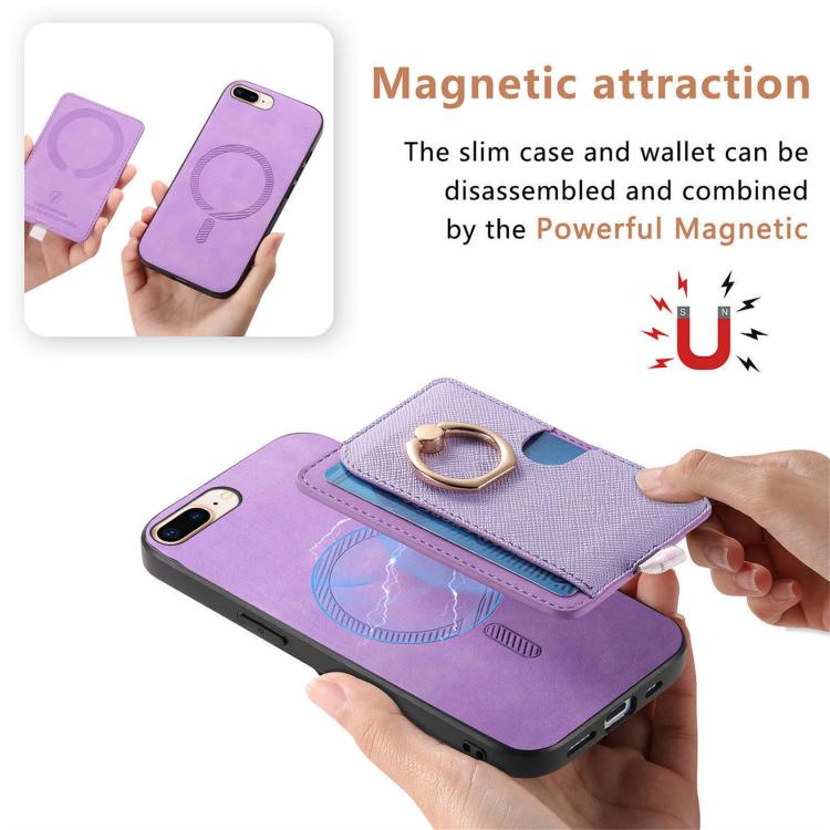 For iPhone 7 Plus / 8 Plus Retro Cross Leather Ring Side Insert Card Bag MagSafe Phone Case