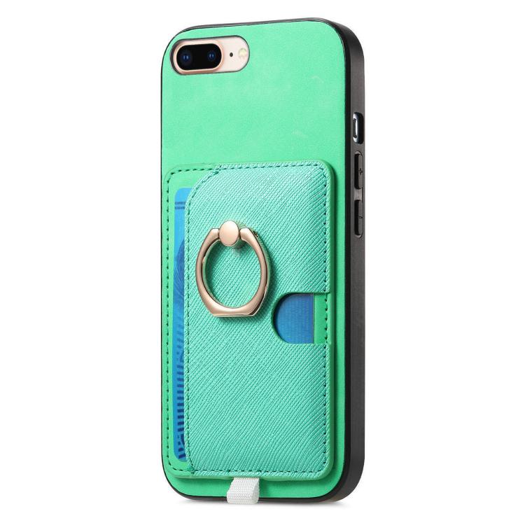 For iPhone 7 Plus / 8 Plus Retro Cross Leather Ring Side Insert Card Bag MagSafe Phone Case