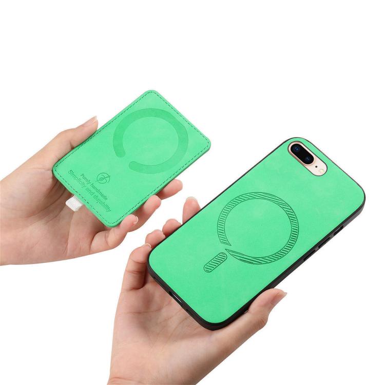 For iPhone 7 Plus / 8 Plus Retro Cross Leather Ring Side Insert Card Bag MagSafe Phone Case