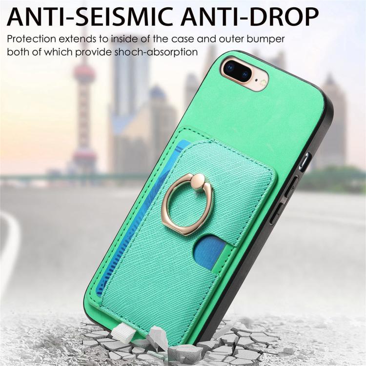For iPhone 7 Plus / 8 Plus Retro Cross Leather Ring Side Insert Card Bag MagSafe Phone Case