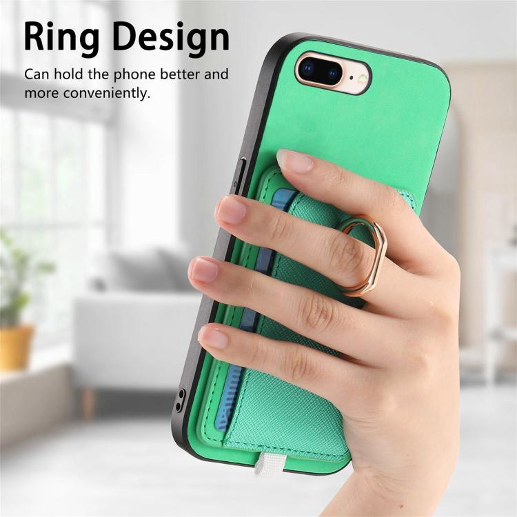 For iPhone 7 Plus / 8 Plus Retro Cross Leather Ring Side Insert Card Bag MagSafe Phone Case