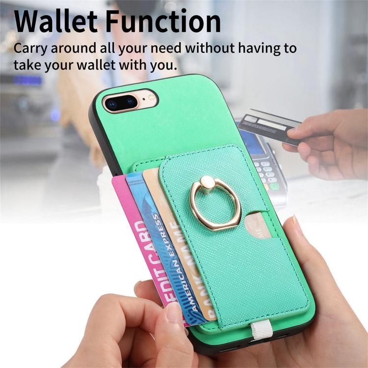 For iPhone 7 Plus / 8 Plus Retro Cross Leather Ring Side Insert Card Bag MagSafe Phone Case