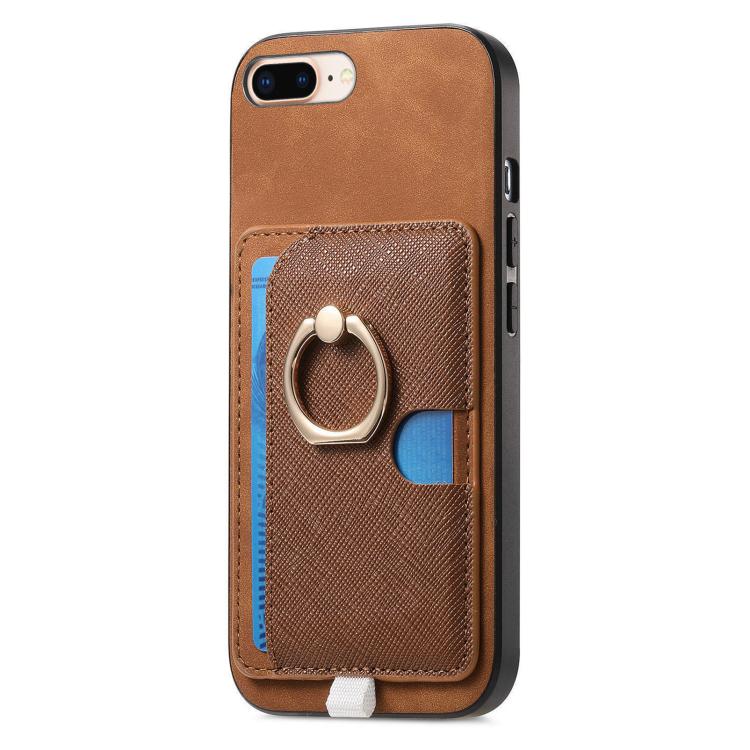 For iPhone 7 Plus / 8 Plus Retro Cross Leather Ring Side Insert Card Bag MagSafe Phone Case