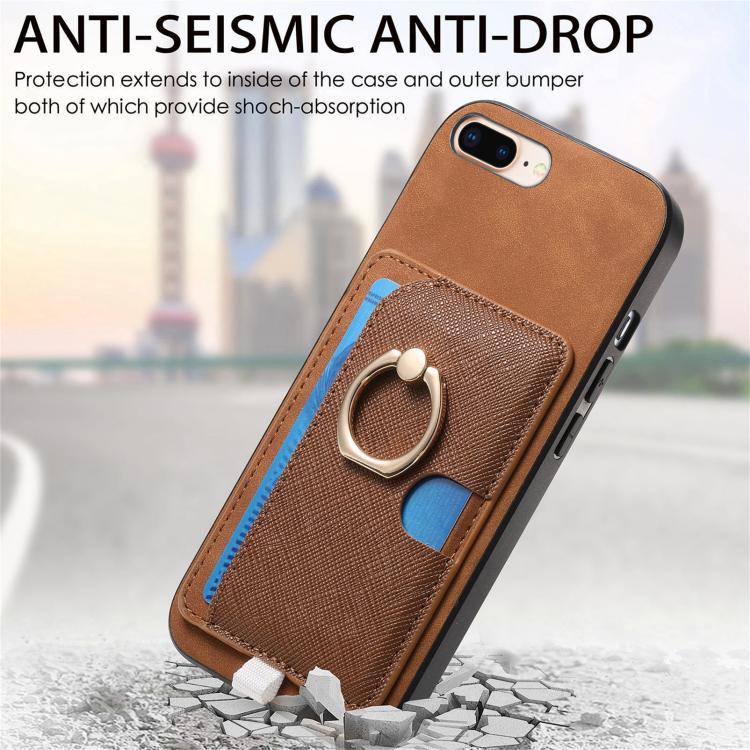 For iPhone 7 Plus / 8 Plus Retro Cross Leather Ring Side Insert Card Bag MagSafe Phone Case