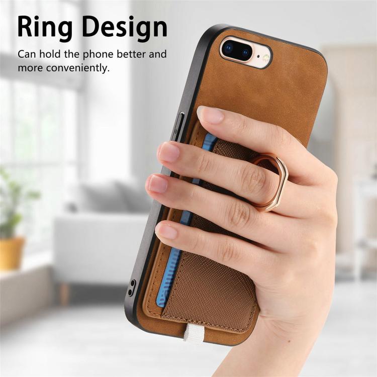 For iPhone 7 Plus / 8 Plus Retro Cross Leather Ring Side Insert Card Bag MagSafe Phone Case