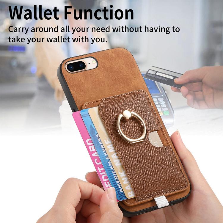 For iPhone 7 Plus / 8 Plus Retro Cross Leather Ring Side Insert Card Bag MagSafe Phone Case