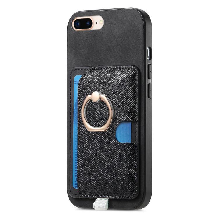 For iPhone 7 Plus / 8 Plus Retro Cross Leather Ring Side Insert Card Bag MagSafe Phone Case