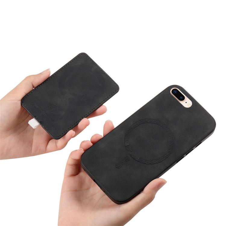 For iPhone 7 Plus / 8 Plus Retro Cross Leather Ring Side Insert Card Bag MagSafe Phone Case