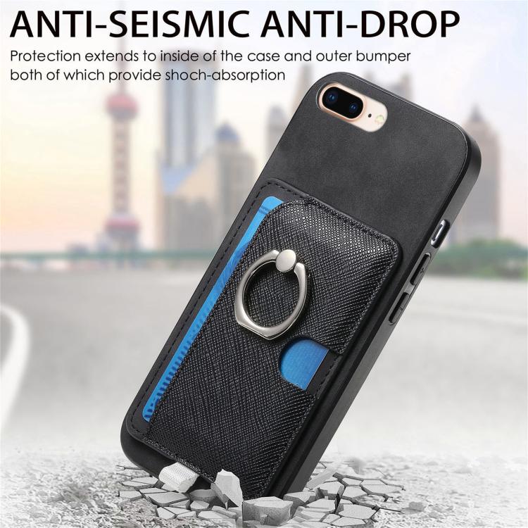 For iPhone 7 Plus / 8 Plus Retro Cross Leather Ring Side Insert Card Bag MagSafe Phone Case