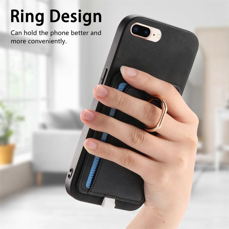 For iPhone 7 Plus / 8 Plus Retro Cross Leather Ring Side Insert Card Bag MagSafe Phone Case