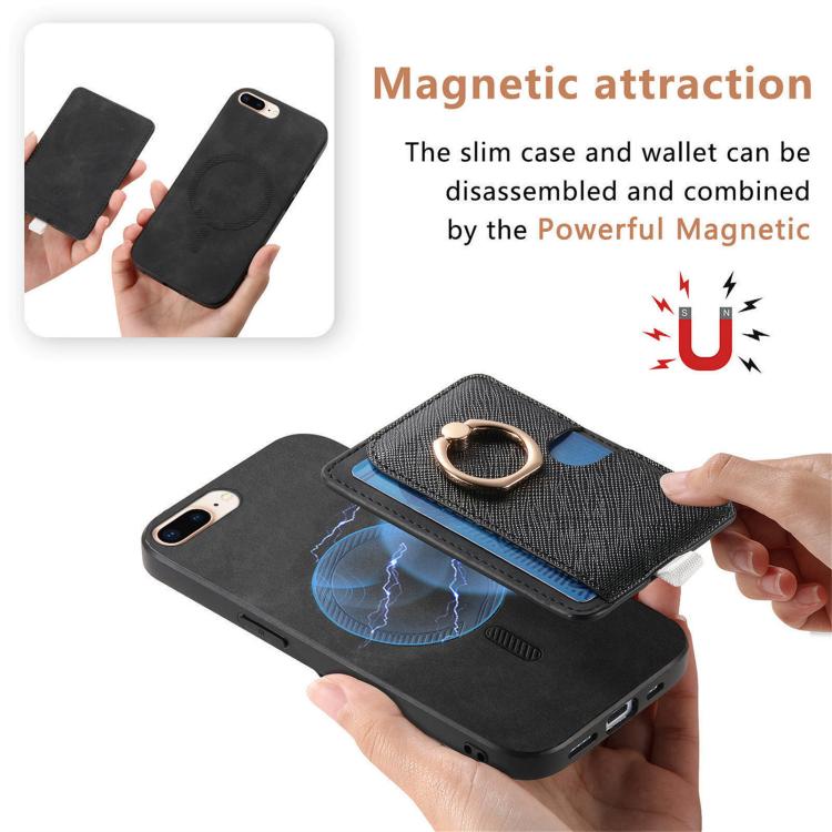 For iPhone 7 Plus / 8 Plus Retro Cross Leather Ring Side Insert Card Bag MagSafe Phone Case