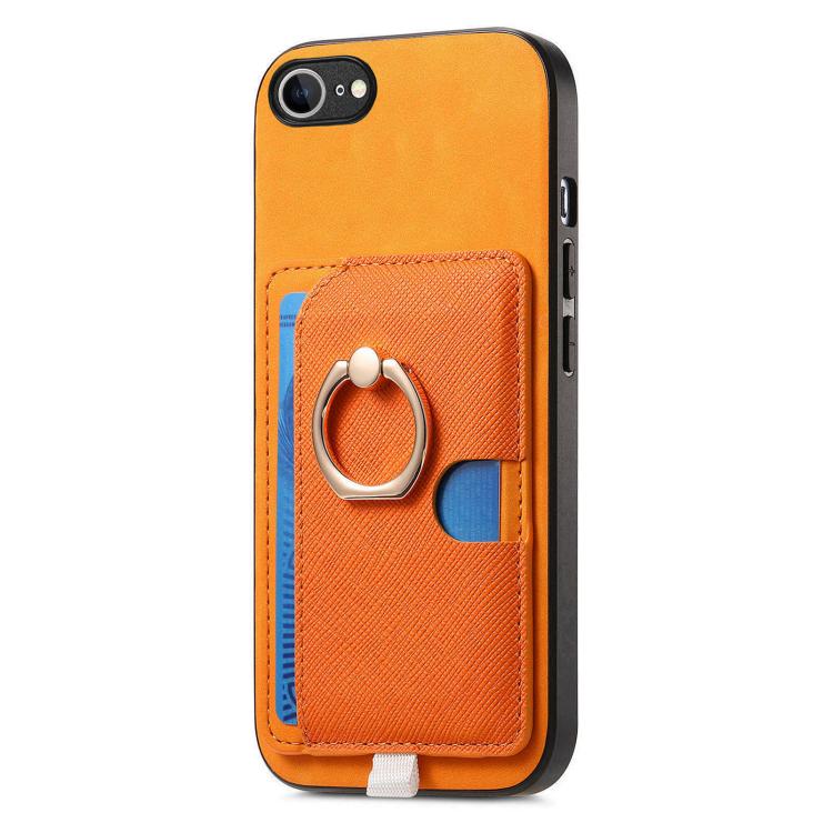 For iPhone 17e / 16e Retro Cross Leather Ring Side Insert Card Bag MagSafe Phone Case