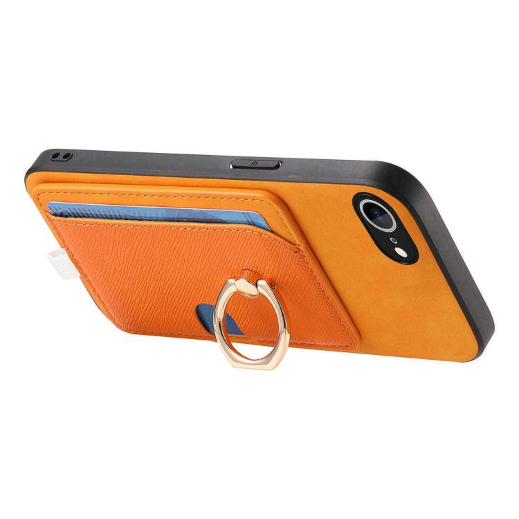 For iPhone 17e / 16e Retro Cross Leather Ring Side Insert Card Bag MagSafe Phone Case