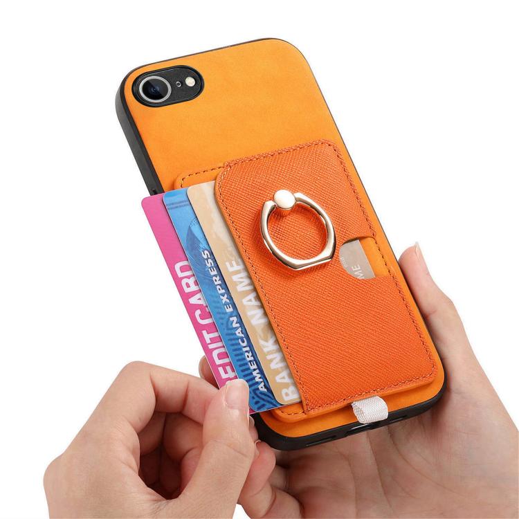 For iPhone 17e / 16e Retro Cross Leather Ring Side Insert Card Bag MagSafe Phone Case