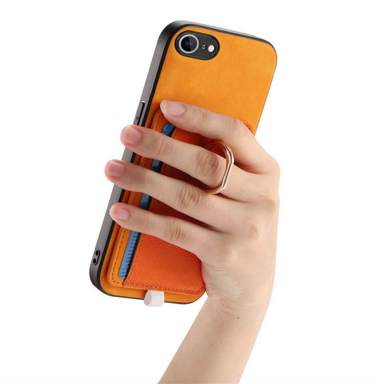For iPhone 17e / 16e Retro Cross Leather Ring Side Insert Card Bag MagSafe Phone Case