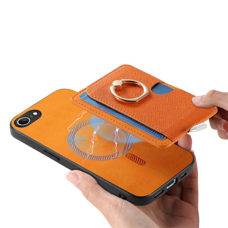 For iPhone 17e / 16e Retro Cross Leather Ring Side Insert Card Bag MagSafe Phone Case