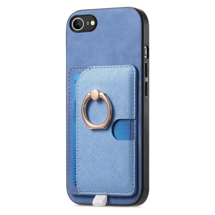 For iPhone 17e / 16e Retro Cross Leather Ring Side Insert Card Bag MagSafe Phone Case