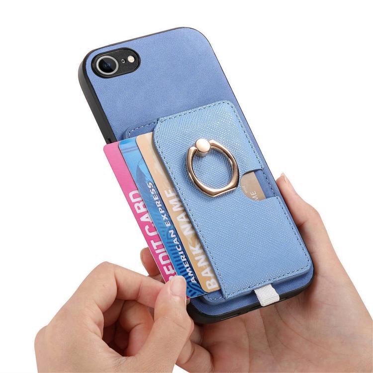 For iPhone 17e / 16e Retro Cross Leather Ring Side Insert Card Bag MagSafe Phone Case