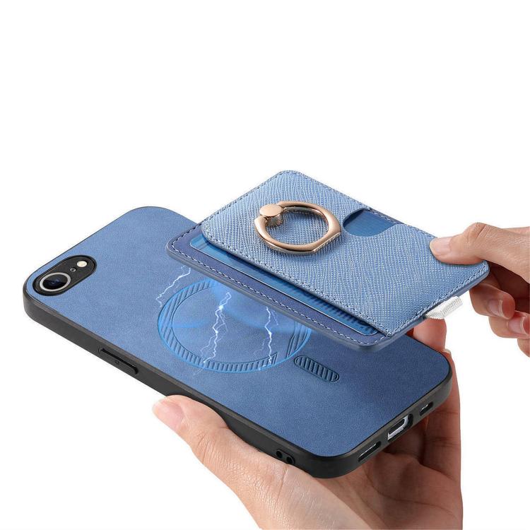 For iPhone 17e / 16e Retro Cross Leather Ring Side Insert Card Bag MagSafe Phone Case