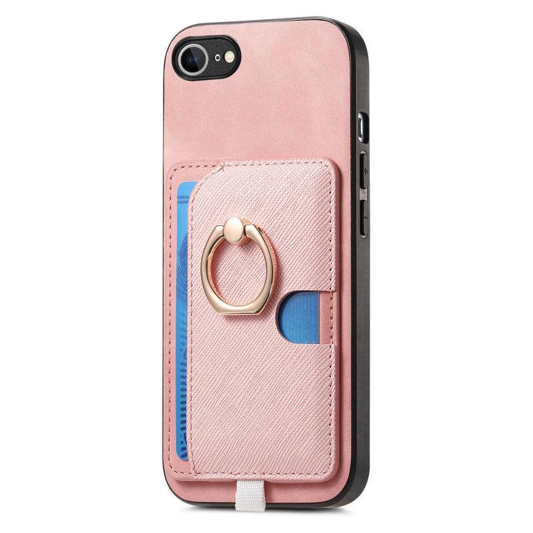 For iPhone 17e / 16e Retro Cross Leather Ring Side Insert Card Bag MagSafe Phone Case