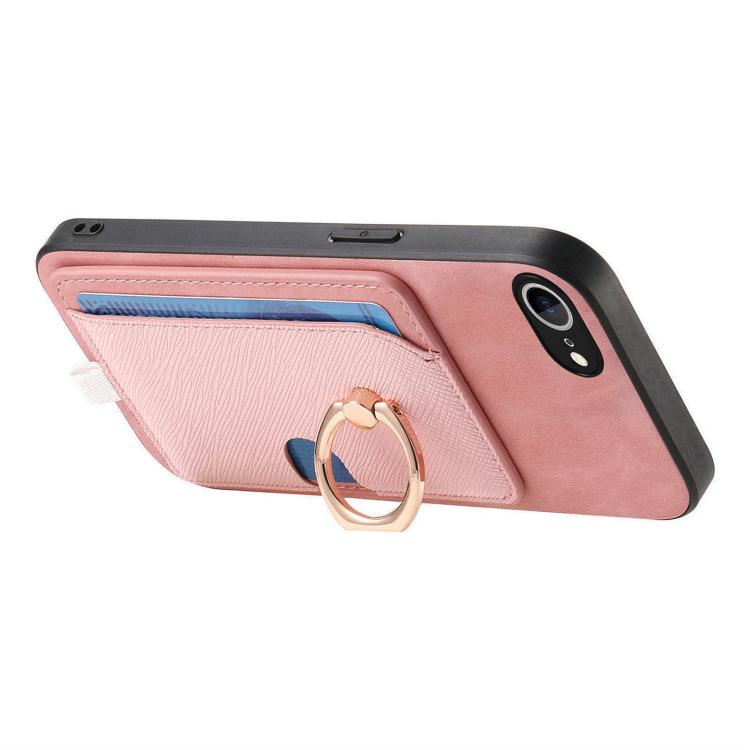 For iPhone 17e / 16e Retro Cross Leather Ring Side Insert Card Bag MagSafe Phone Case