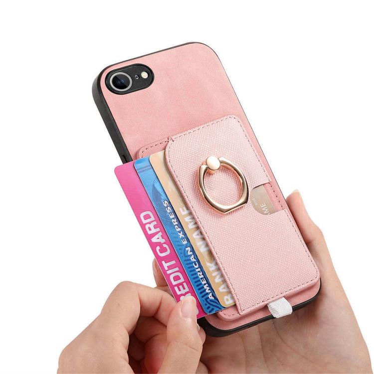 For iPhone 17e / 16e Retro Cross Leather Ring Side Insert Card Bag MagSafe Phone Case