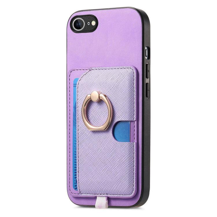 For iPhone 17e / 16e Retro Cross Leather Ring Side Insert Card Bag MagSafe Phone Case