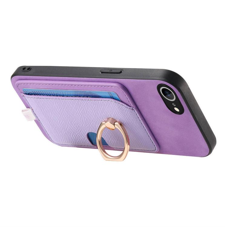 For iPhone 17e / 16e Retro Cross Leather Ring Side Insert Card Bag MagSafe Phone Case