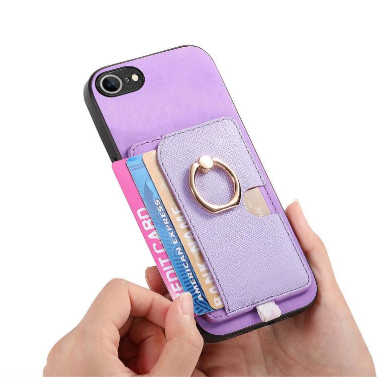 For iPhone 17e / 16e Retro Cross Leather Ring Side Insert Card Bag MagSafe Phone Case