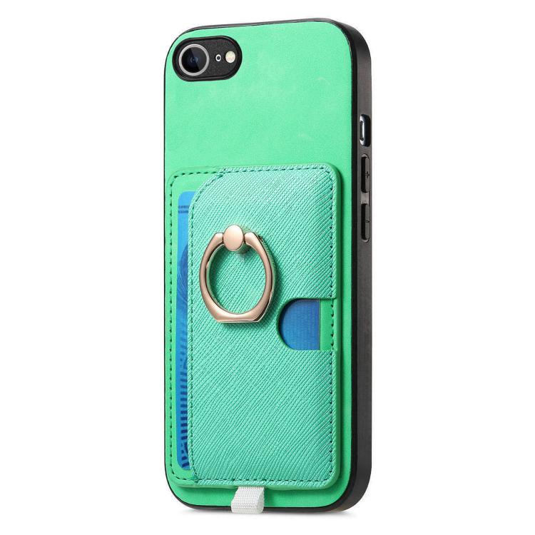For iPhone 17e / 16e Retro Cross Leather Ring Side Insert Card Bag MagSafe Phone Case